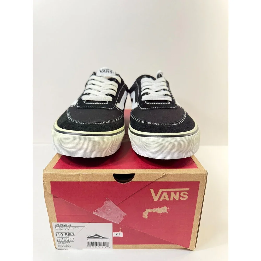 Vans Men's Brooklyn LS Shoe, Suede/Canvas Black/White, 10.5